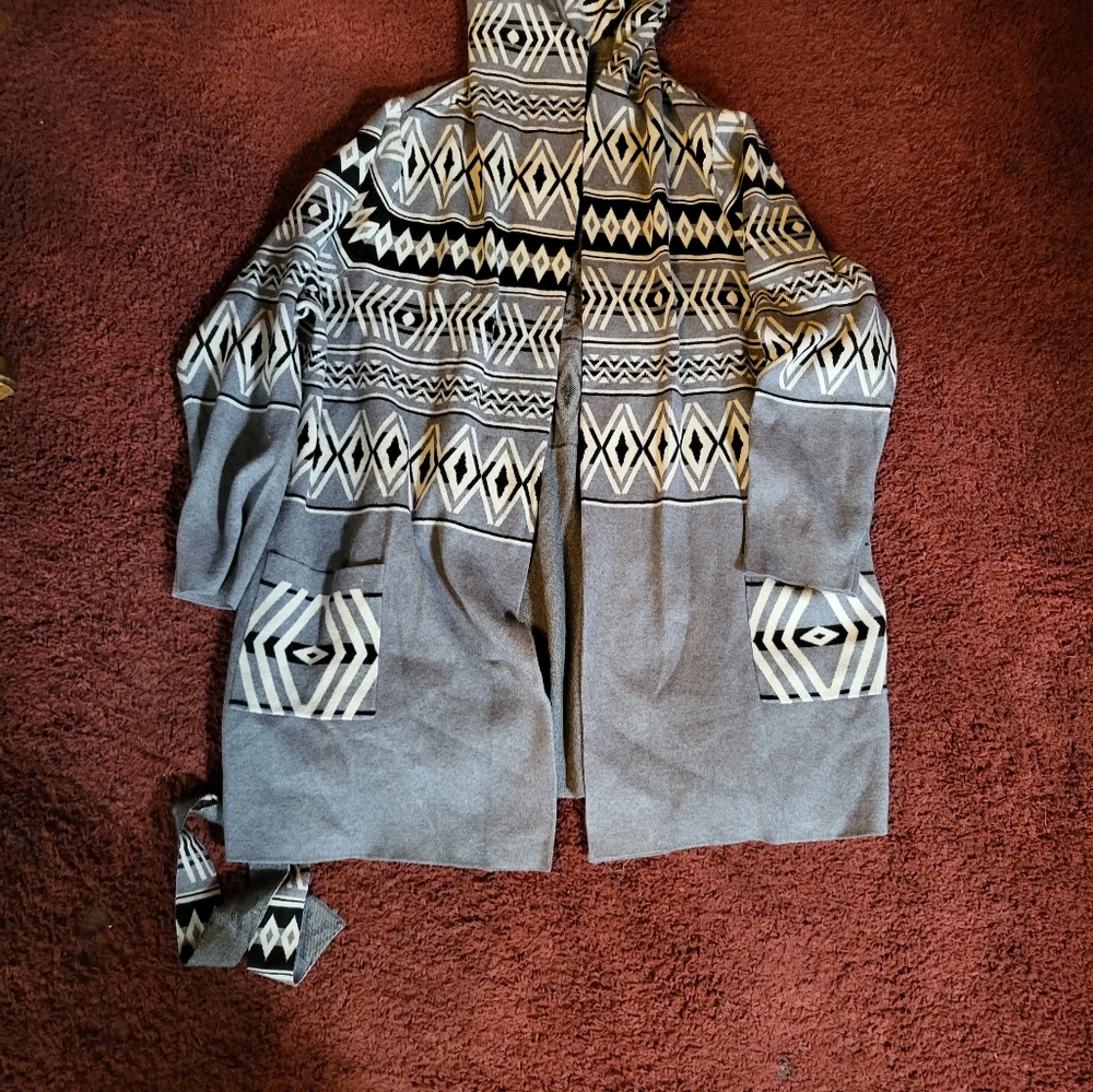 Rachel Zoe Very nice knit jacket sweater with hood and waist tie - Picture 1 of 8